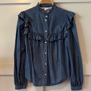 Veronica Beard Indigo Ruffle Blouse